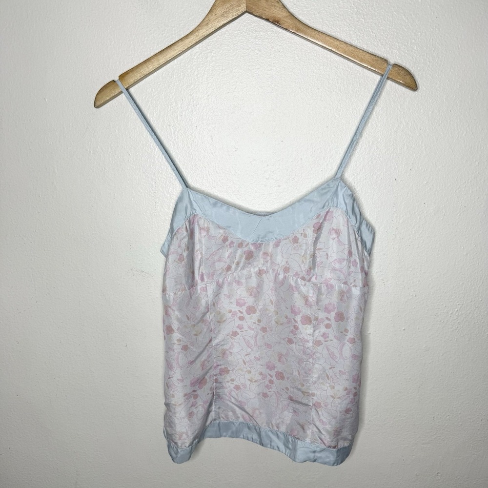 American Eagle Y2K Silk Floral Pink Blue Camisole Tank Top Zip Side Womens 6